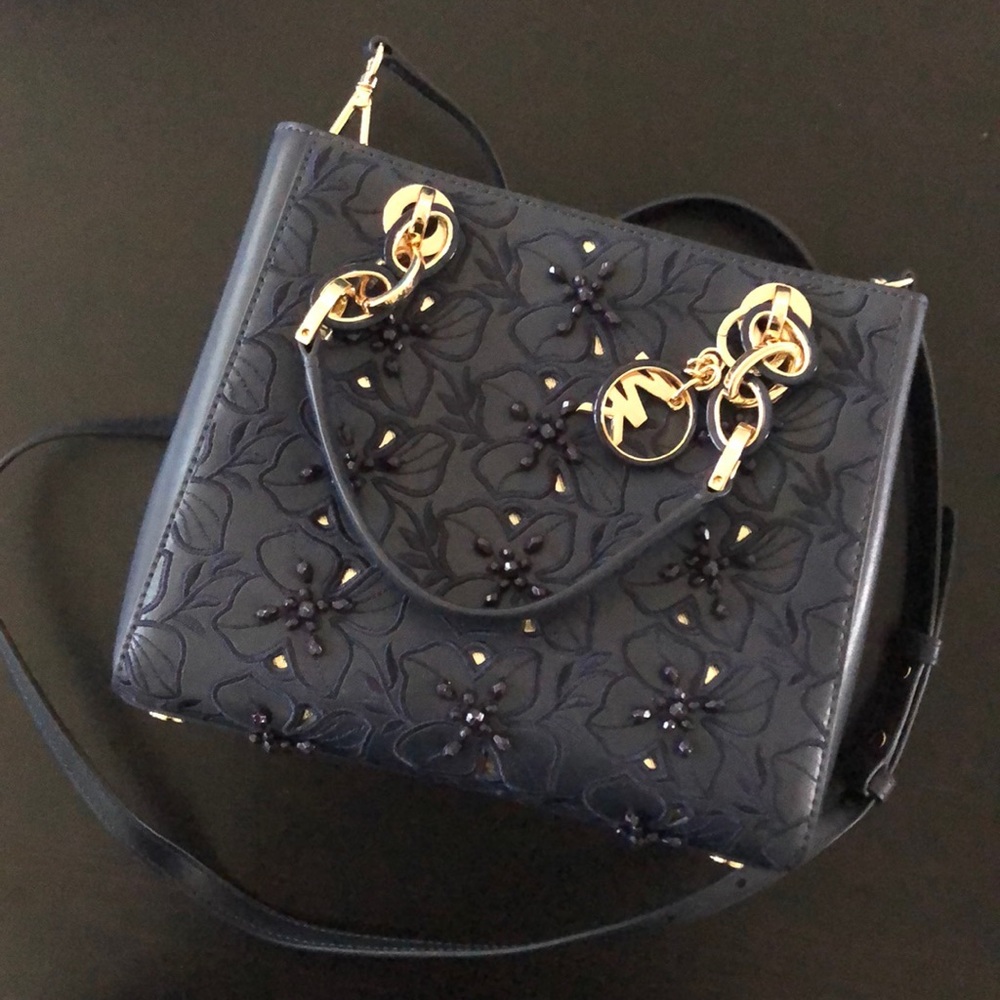 MK navy blue embellished Mercer style crossbody